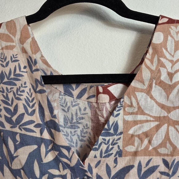 🔴 Sigrid Olsen Linen Shirt Large Multicolor Sleeveless Patchwork Button BackTop - Picture 8 of 16